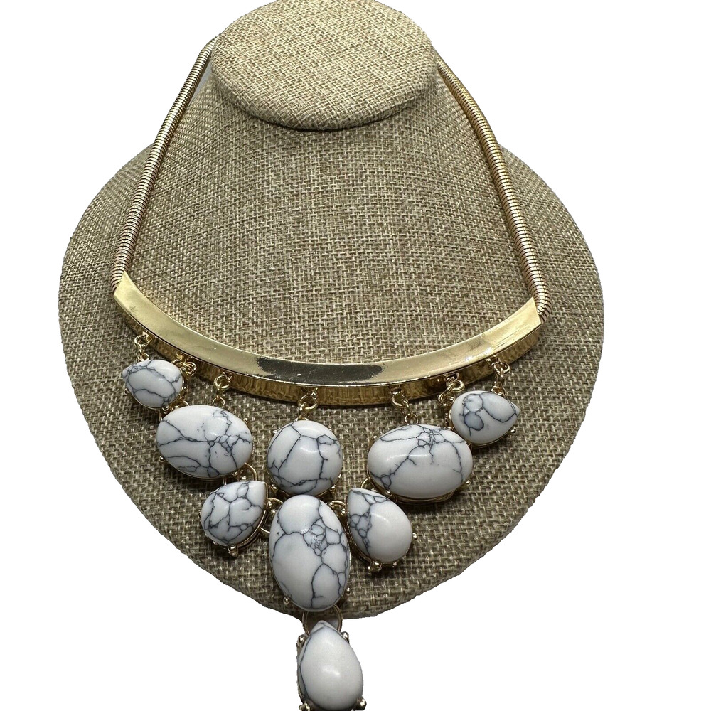 G by Gennaro Gold Tone Statement Choker Necklace Marble Style New